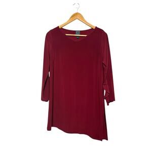 Clara Sun Woo Women's Maroon Ruffle Sleeve Asymmetrical Tunic Blouse Size Small